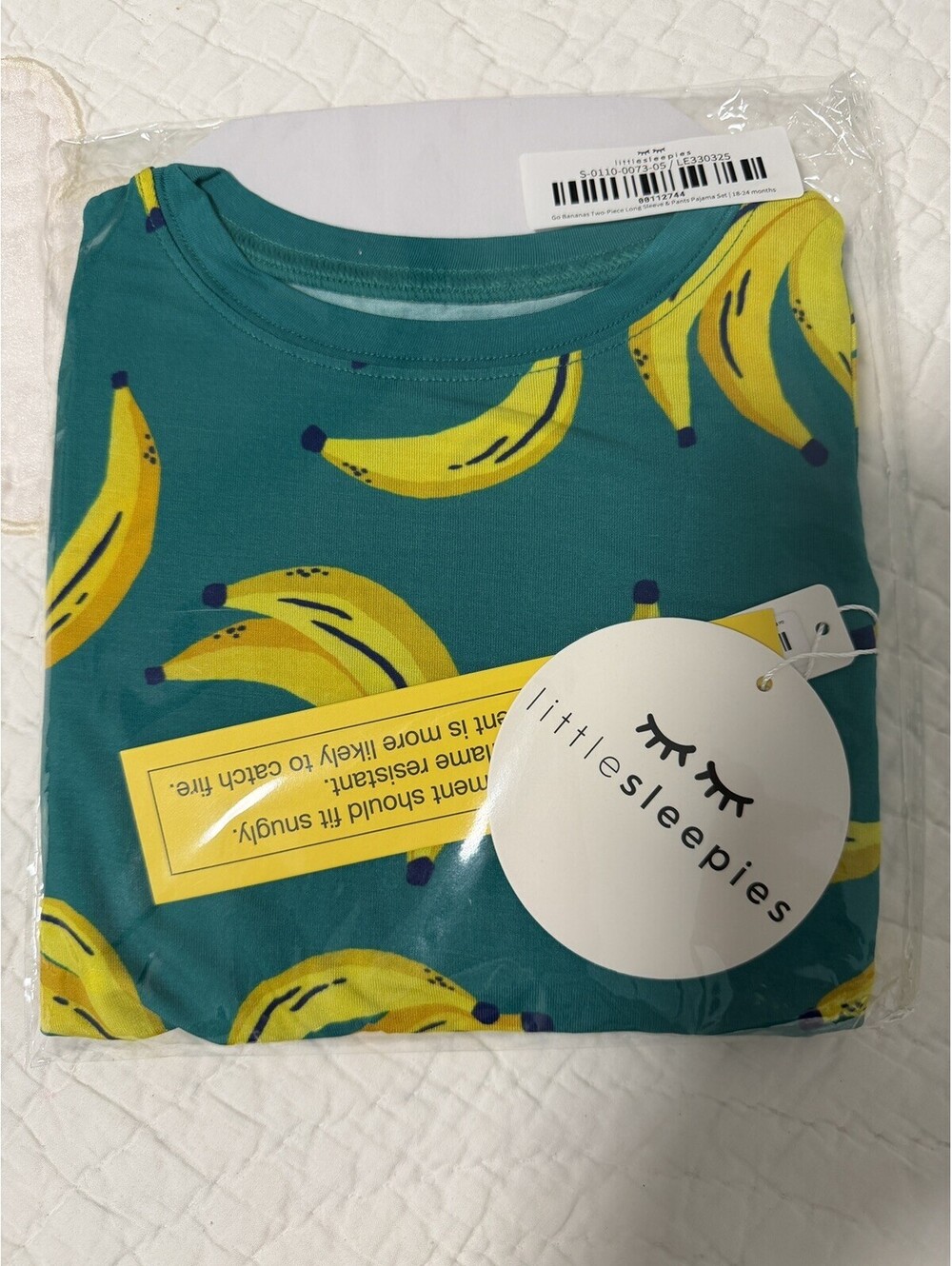 Little Sleepies 18-24 Months Banana Print Long Sleeve 2-Piece Pajama Set Teal